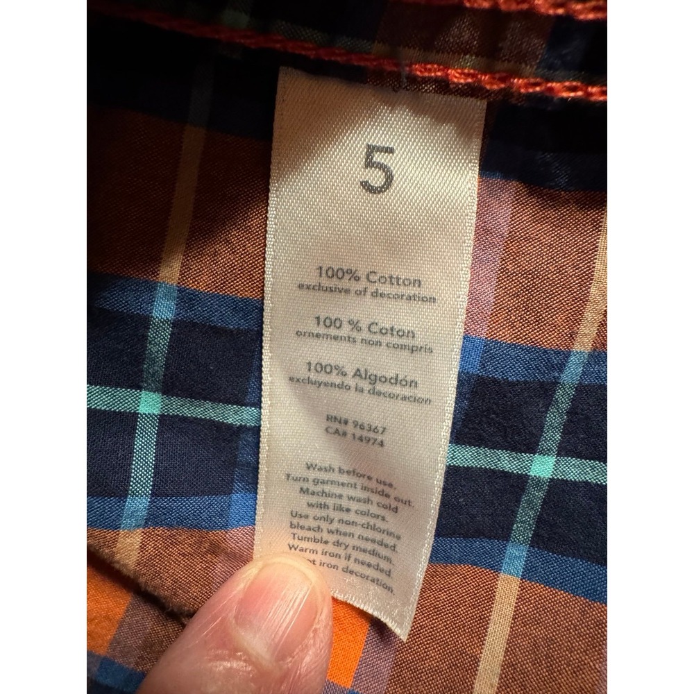 Oshkosh Navy/Orange Plaid LS‎ Shirt Size 5 - Picture 6 of 7